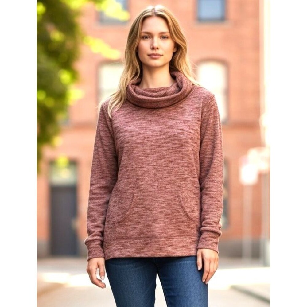 Talbots Petites Activewear Top Cowl Neck Multi Color Space Dye Pocket Womens Mp